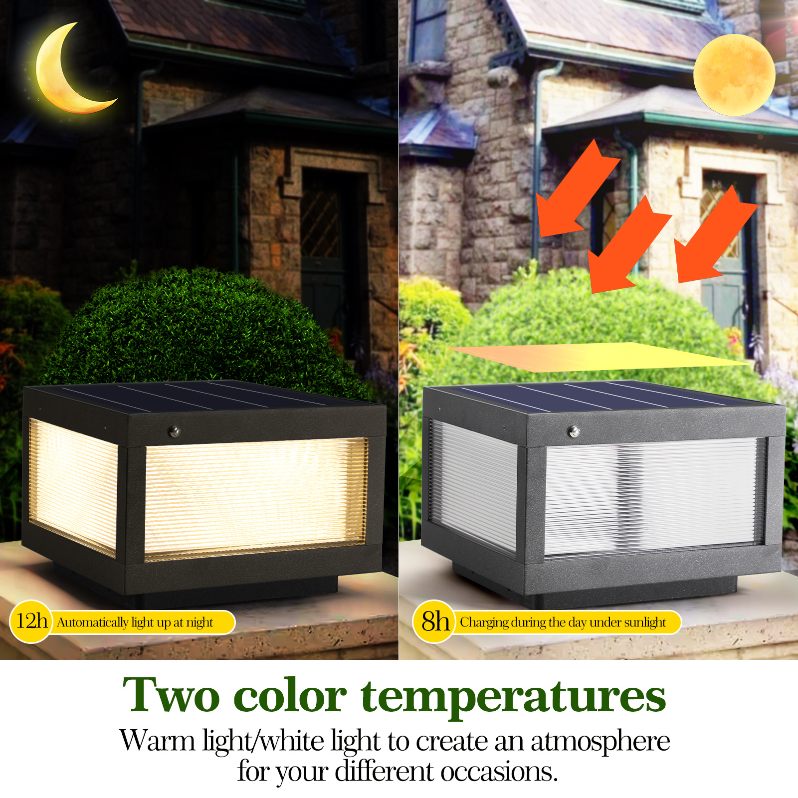 12inch Black Solar Powered LED Post Cap Light, Modern Outdoor LED Fence Light For Pathways, Decks, And Patios1-Pack - Image 5