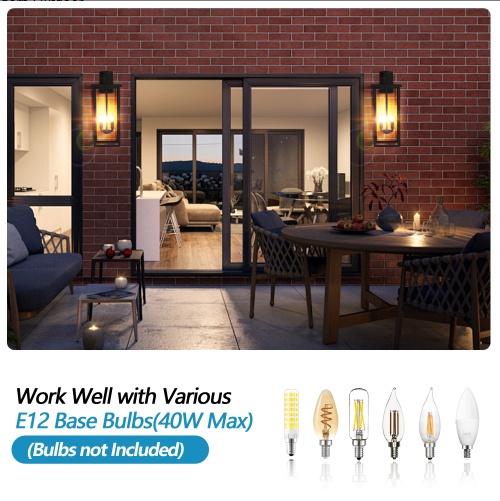 26H 1ps Modern Outdoor Wall Lanterns With Black Metal Frame And Clear Glass, 4 E12 Bulb Socket, Weatherproof Wall Sconces For Porch, Garden, Patio No Bulbs - Image 6