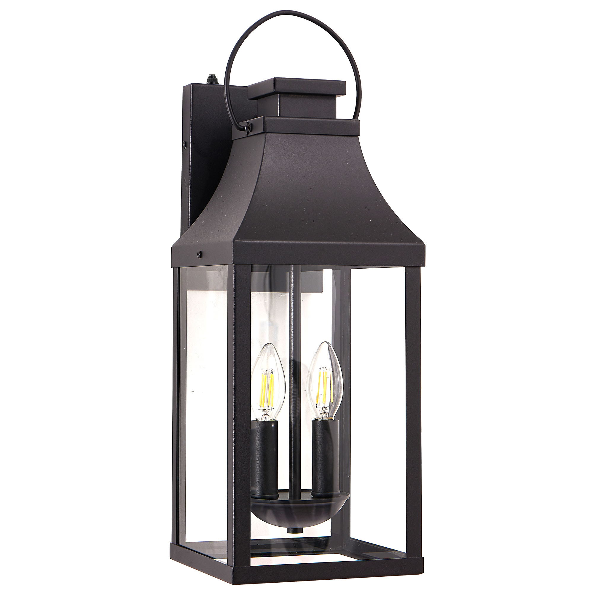 20'' Dusk to Dawn Outdoor Wall Light, Large Black Outdoor Porch Light Waterproof Patio Lanterns, Exterior Wall Mount Lighting Fixtures, 2-Light Outside Garage Sconces for House Front, 1-Pack - Image 10