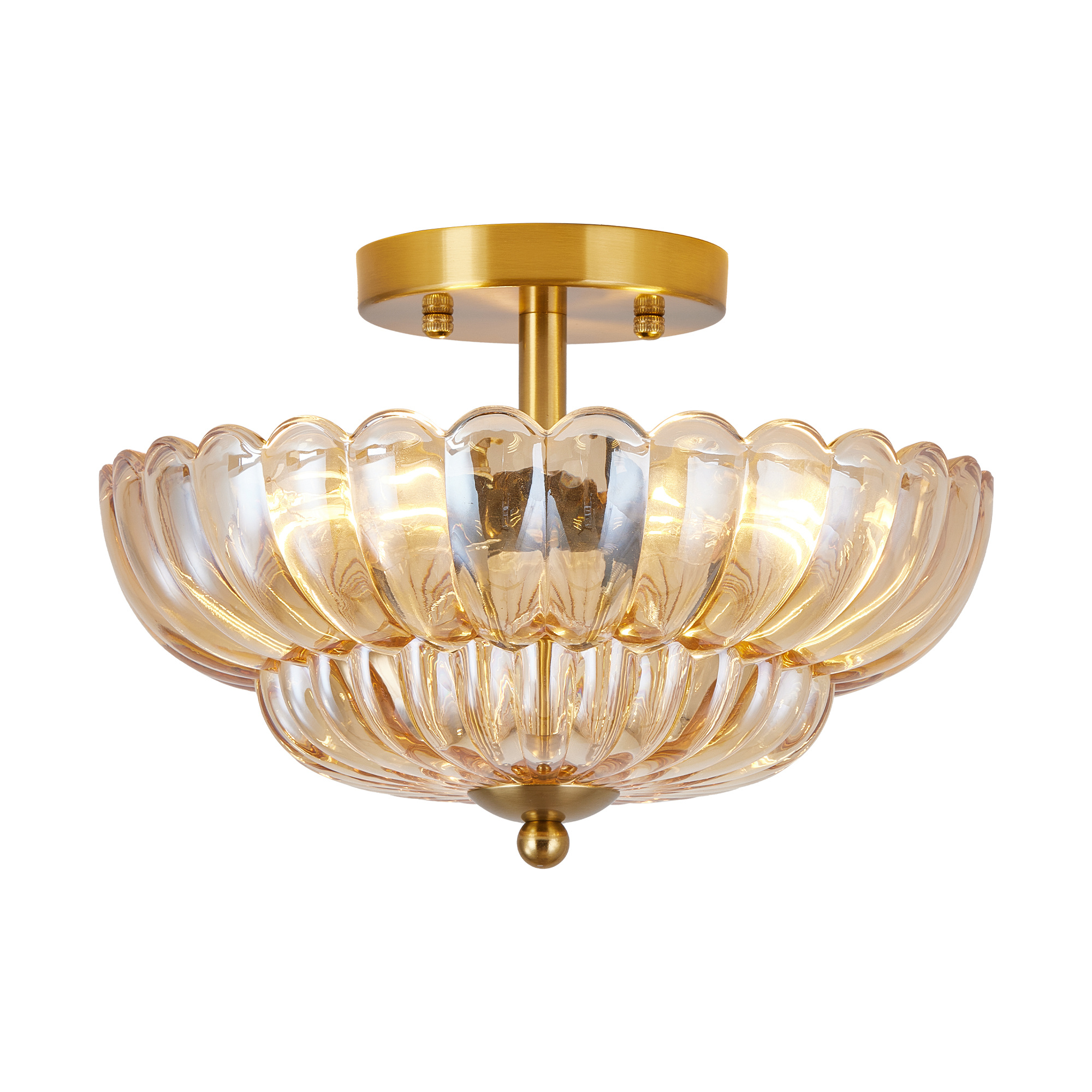 11.8 inch Semi Flush Mount Ceiling Light, 3-Light Close to Ceiling Light Fixtures with Flower Glass, Vintage Ceiling Lights for Hallway Living Room Kitchen Bedroom Bathroom, Amber - Image 10