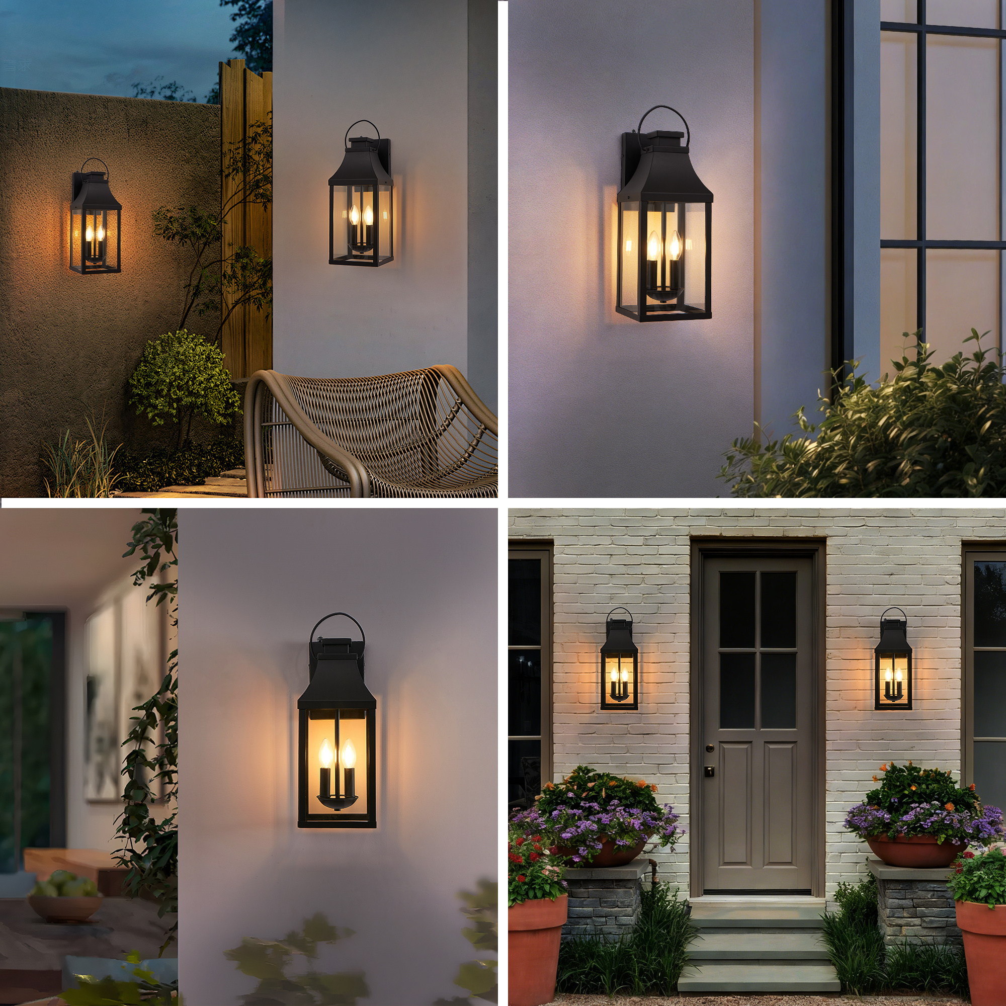 20'' Dusk to Dawn Outdoor Wall Light, Large Black Outdoor Porch Light Waterproof Patio Lanterns, Exterior Wall Mount Lighting Fixtures, 2-Light Outside Garage Sconces for House Front, 1-Pack - Image 4
