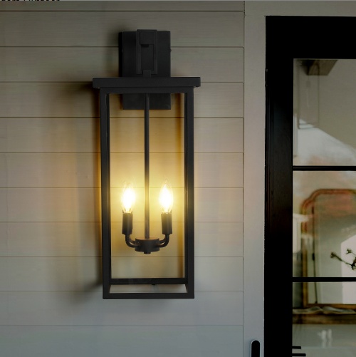 26H 1ps Modern Outdoor Wall Lanterns With Black Metal Frame And Clear Glass, 4 E12 Bulb Socket, Weatherproof Wall Sconces For Porch, Garden, Patio No Bulbs - Image 3