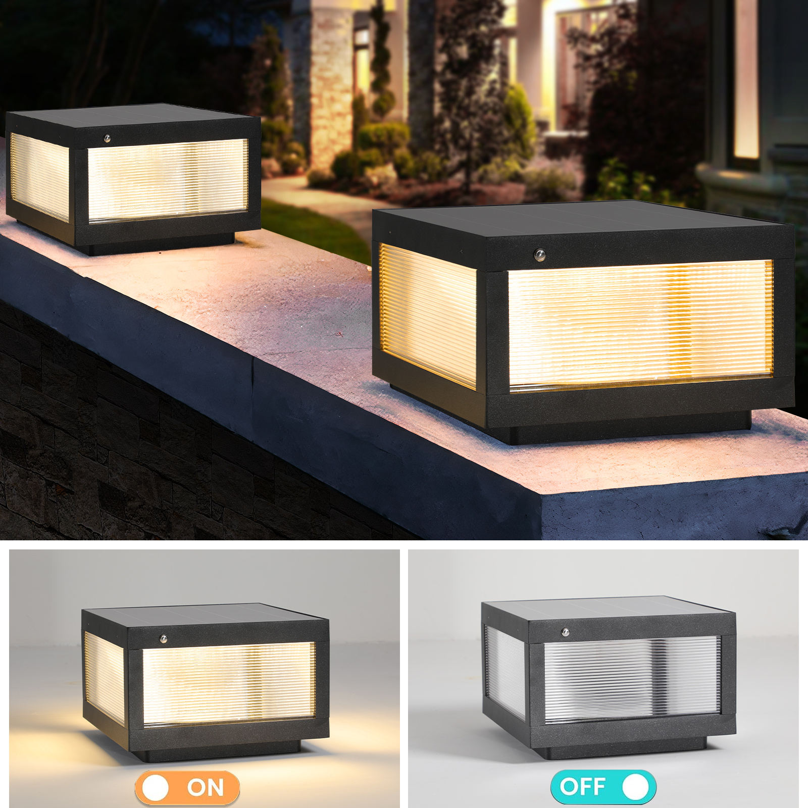 12inch Black Solar Powered LED Post Cap Light, Modern Outdoor LED Fence Light For Pathways, Decks, And Patios1-Pack - Image 7