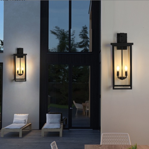 26H 1ps Modern Outdoor Wall Lanterns With Black Metal Frame And Clear Glass, 4 E12 Bulb Socket, Weatherproof Wall Sconces For Porch, Garden, Patio No Bulbs - Image 2