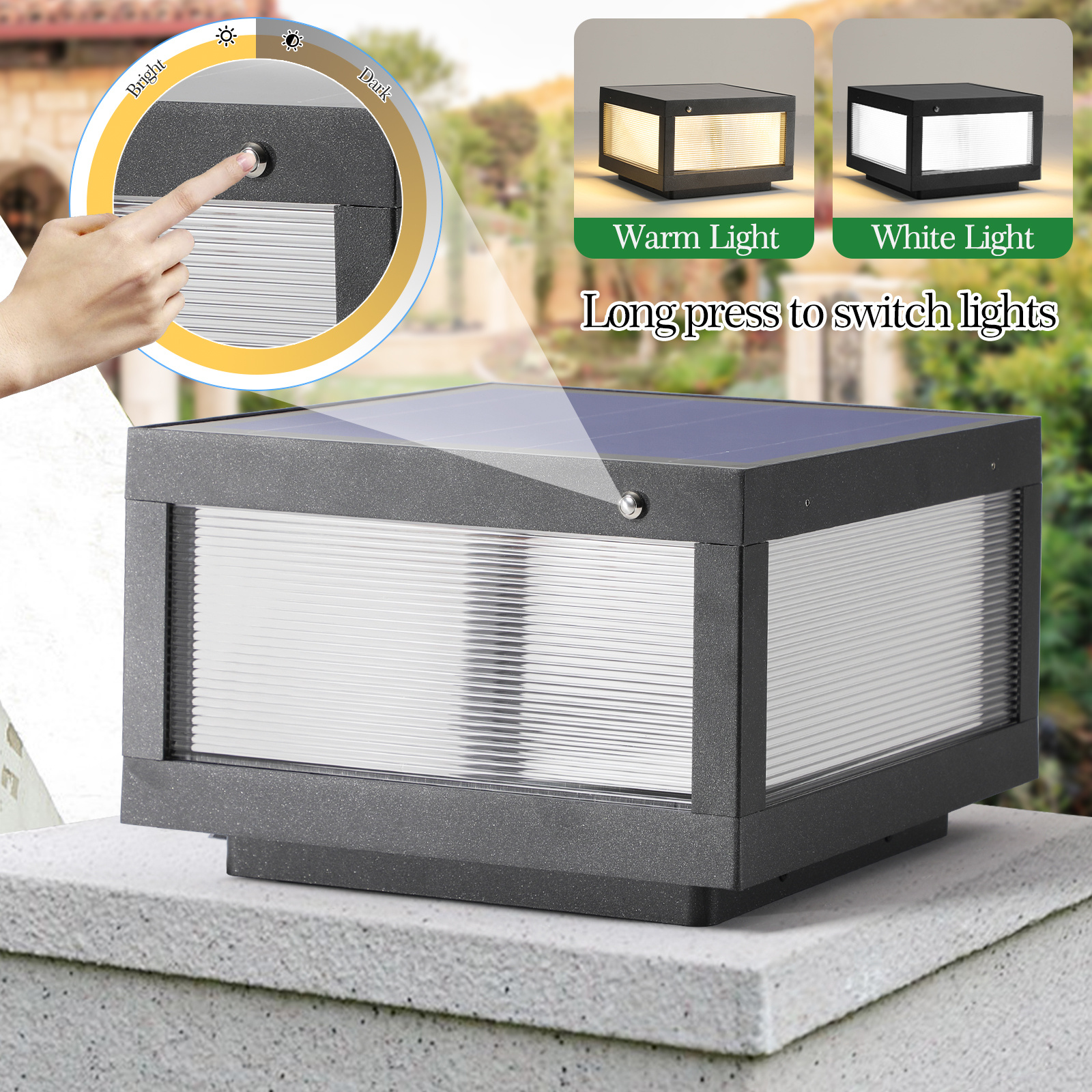 12inch Black Solar Powered LED Post Cap Light, Modern Outdoor LED Fence Light For Pathways, Decks, And Patios1-Pack - Image 3